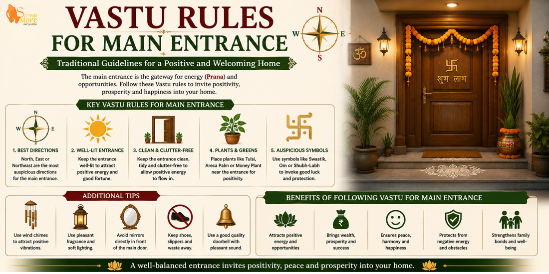 Vastu-compliant main entrance with a solid wooden front door.