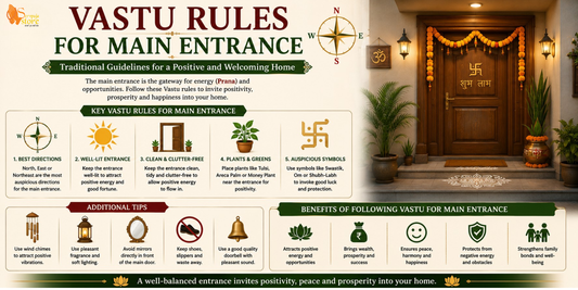 Vastu-compliant main entrance with a solid wooden front door.