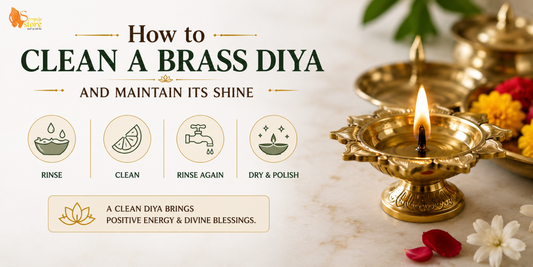 Cleaning a traditional brass diya using natural ingredients to restore its shine.