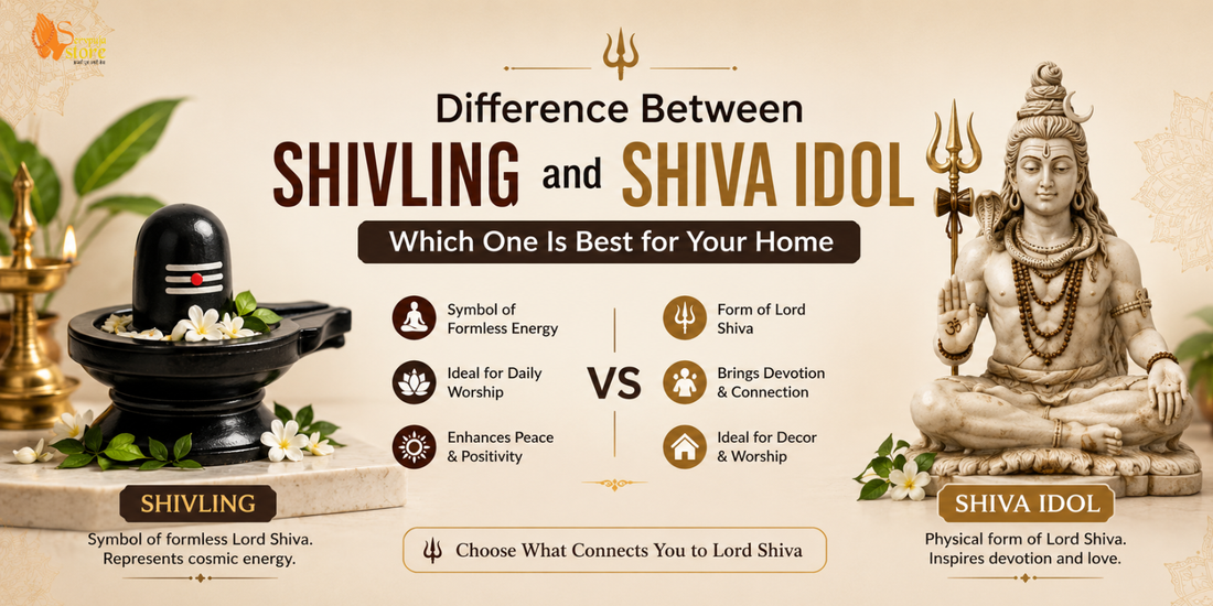 "Traditional Shivling and Lord Shiva idol for home temple – complete guide explaining the difference between Shivling and Shiva Idol and how to choose the best option for daily Hindu worship."
