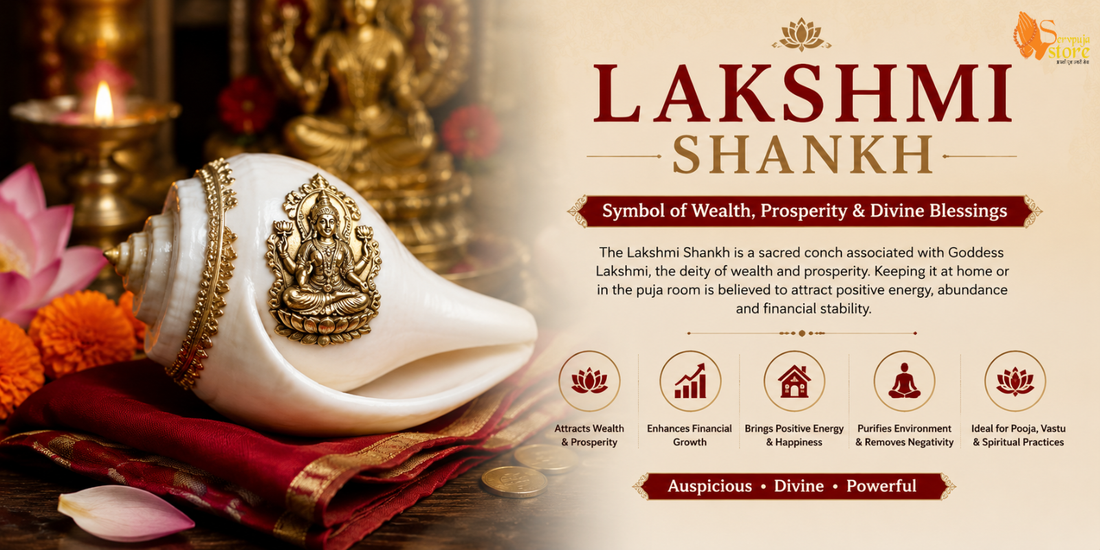 Authentic Lakshmi Shankh placed in a traditional home temple for Goddess Lakshmi worship, attracting