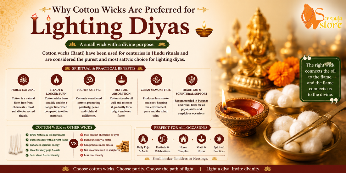 Why cotton wicks are preferred for lighting diyas during Hindu puja and daily worship rituals