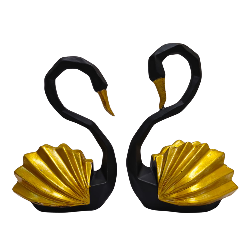 Black & Gold Swan Couple Statue – Premium Home Decor Showpiece