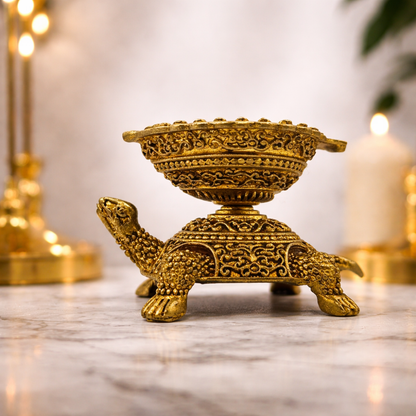 Brass Turtle Oil Lamp Stand – Vastu Feng Shui Decorative Puja Showpiece
