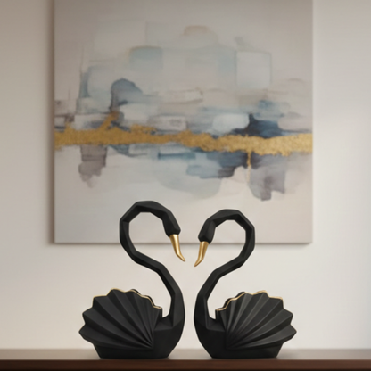 Elegant Black Swan Couple Statue – Premium Table Top Home Decor