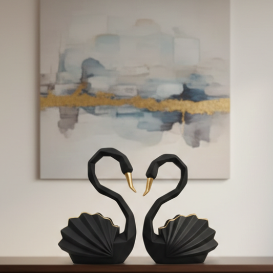Elegant Black Swan Couple Statue – Premium Table Top Home Decor