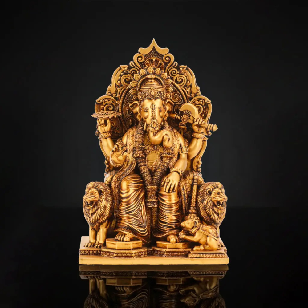 Big Brass Lord Ganesha Statue (15 Inch) – Antique Finish Mandir Decorative Idol