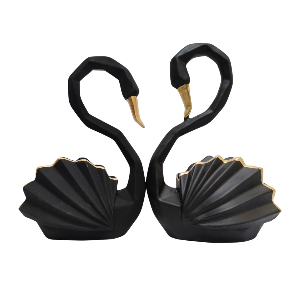 Elegant Black Swan Couple Statue – Premium Table Top Home Decor