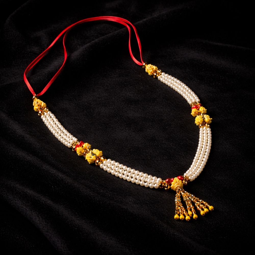 Premium Pearl Beads Decorative Mala with Golden Latkan | Wedding & Festive Garland