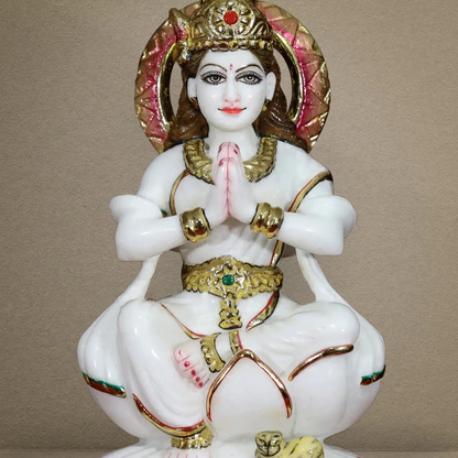 Large White Marble Namaste Idol for Home Temple | Big Size Premium Pooja Murti Statue