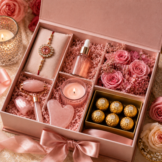Premium Self Care Rakhi Gift Box with Rose Quartz