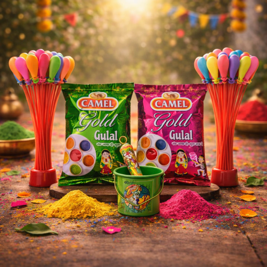 Divine Rang Leela Holi Gift Hamper – 2 Gulal, Balloons & Decorative Pichkari Set