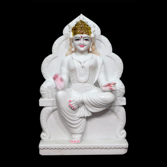 24 Inch Large Maa Lakshmi Ji White Marble Murti | Big Size Mahalakshmi Blessing Idol for Home Temple