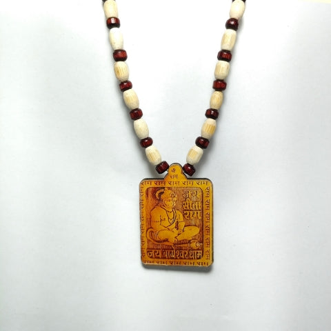 Sacred Veer Hanuman Printed Wooden Kanthi Mala For Mantra