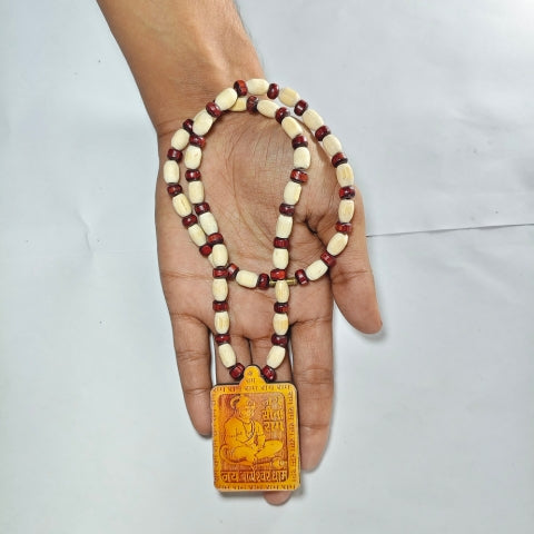 Sacred Veer Hanuman Printed Wooden Kanthi Mala For Mantra