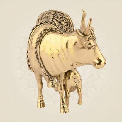 Large Brass Cow and Calf Statue (16 Inch) – Auspicious Vastu Mandir Decor