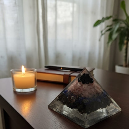 Amethyst & Black Tourmaline Orgone Pyramid
