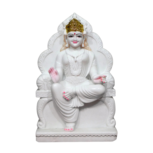 24 Inch Large Maa Lakshmi Ji White Marble Murti | Big Size Mahalakshmi Blessing Idol for Home Temple