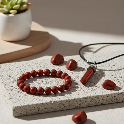 Red Jasper Power Shield Combo – Energy Bracelet with Protection Pendant
