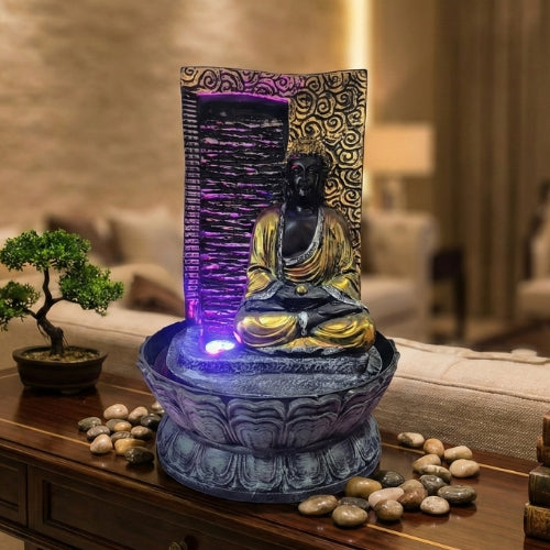 Divine Dhyana Mudra Buddha Water Fountain with LED for Home Decor