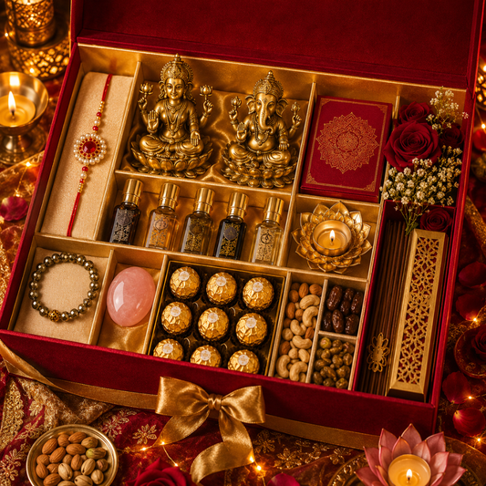 Royal Heritage Rakhi Gift Hamper with Lakshmi Ganesh & Premium Attars