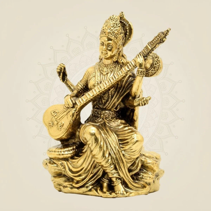 Brass Maa Saraswati Idol (18 Inch) – Veena Vadan Statue for Home Temple & Mandir Decor