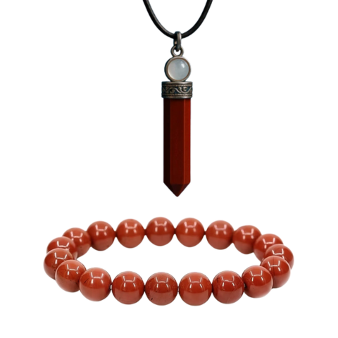 Red Jasper Power Shield Combo – Energy Bracelet with Protection Pendant