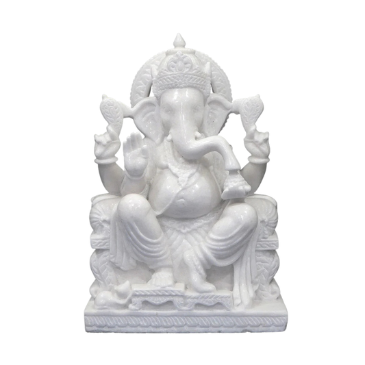24 Inch White Marble Ganesh Ji Murti | Premium Ganpati Bappa Idol for Home Temple