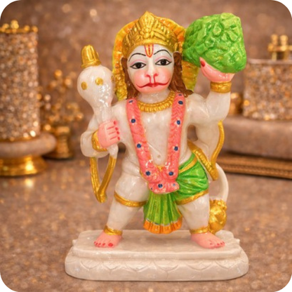 Traditional Marble Hanuman Idol for Protection, Strength & Devotional Worship