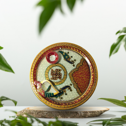 Handcrafted Decorative Marble Plate with Traditional Artwork