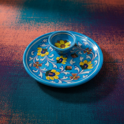 Azure Dreams Handcrafted Floral Diya Plate Set