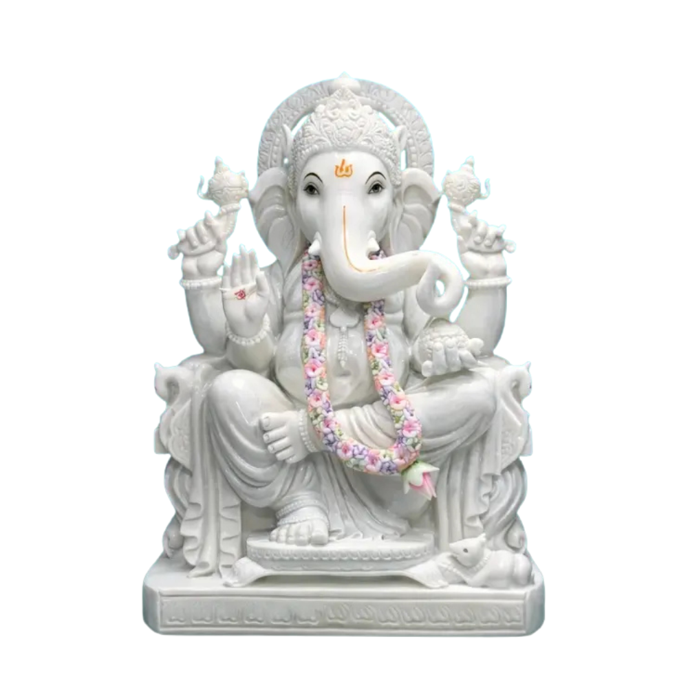 Divine White Marble Ganesh Ji Statue (12 Inch) – Decorative Ganpati Idol for Mandir & Pooja Room