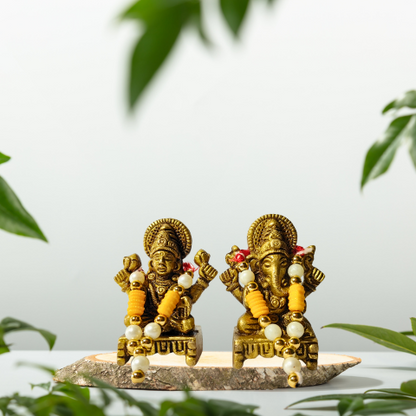 Sacred Laxmi Ganesh Choki Brass Idol for Puja