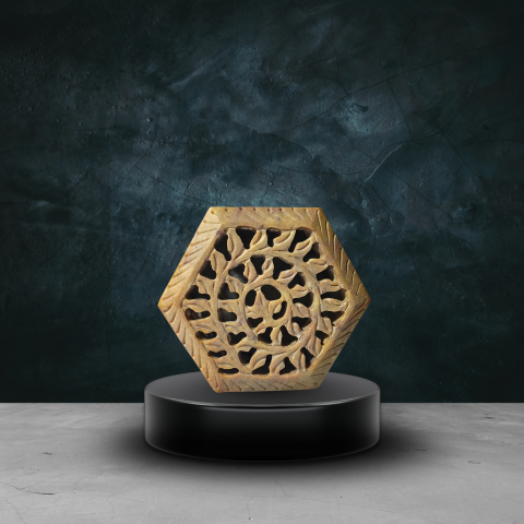 Small Hexagonal Marble Jali Box – Handcrafted Decorative Keepsake Storage
