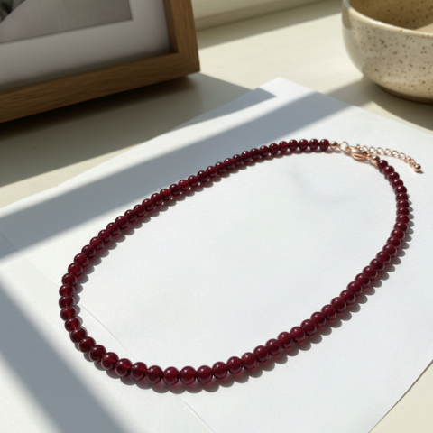Wine Red Bead Necklace – Classic Handmade Elegance