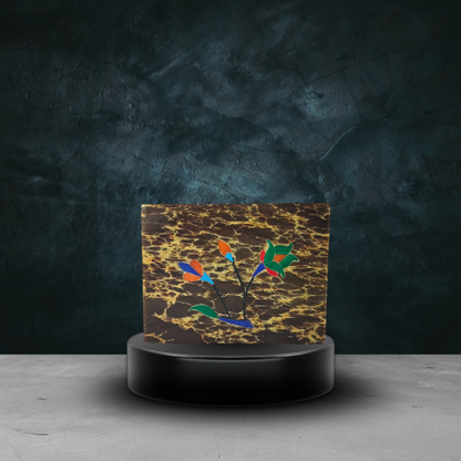 Brown Marble Stone Box with Multicolor Inlay Art