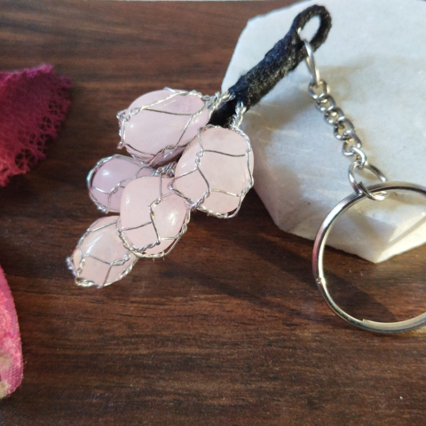 Rose Quartz Love Grape Keychain