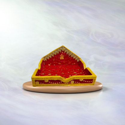 Royal Red Velvet Pooja Singhasan – Golden Temple Aasan
