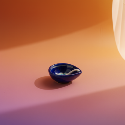 Blue Floral Ceramic Diya for Pooja