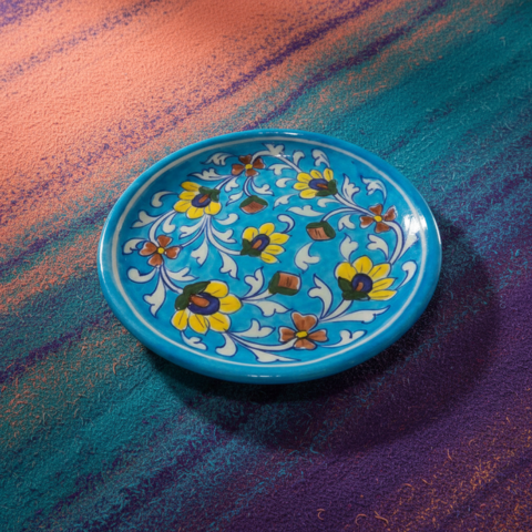 Sky Blue Blossom Floral Ceramic Plate