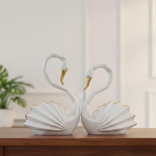 White Swan Couple Decorative Showpiece – Golden Beak Home Decor