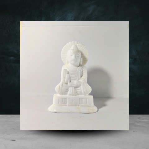 White Marble Lord Buddha Idol – Handcrafted Spiritual Décor Statue