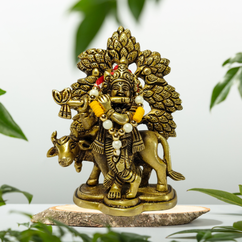 Divine Shree Krishna with Cow Brass Idol