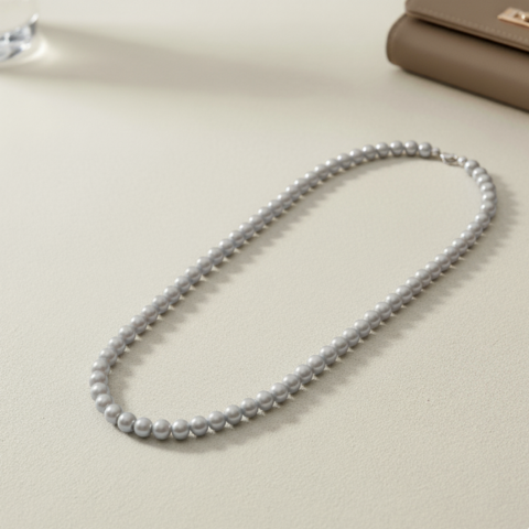 Silver Grey Bead Necklace – Elegant Handmade Jewelry