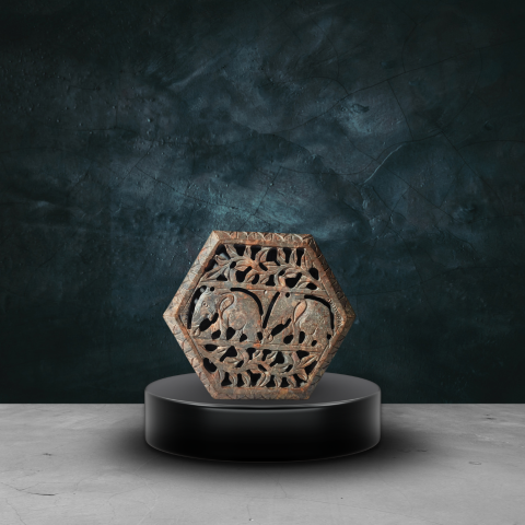 Hexagon Stone Carved Jali Box – Traditional Handcrafted Decorative Storage