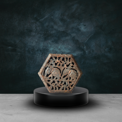 Hexagon Stone Carved Jali Box – Traditional Handcrafted Decorative Storage