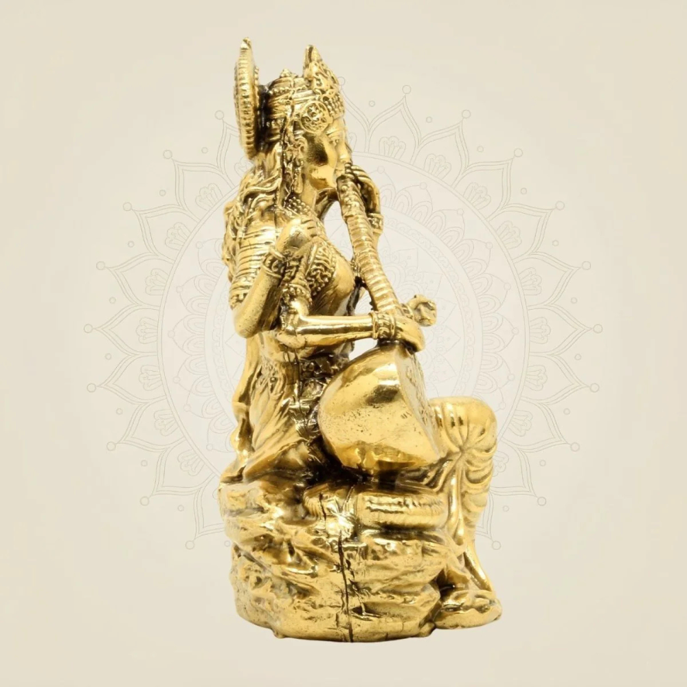 Brass Maa Saraswati Idol (18 Inch) – Veena Vadan Statue for Home Temple & Mandir Decor