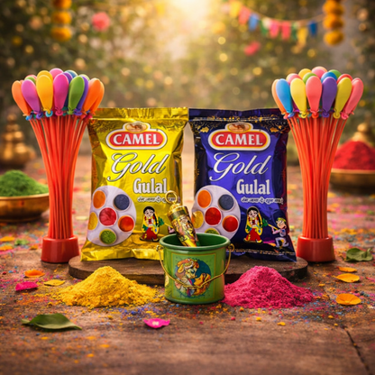 Sacred Crimson Gold Holi Decor Hamper – 2 Gulal & Festive Display Set