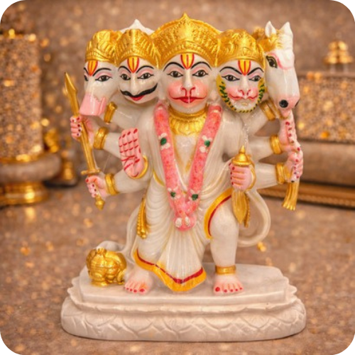 Handcrafted Marble Panchmukhi Hanuman Idol for Protection & Home Temple