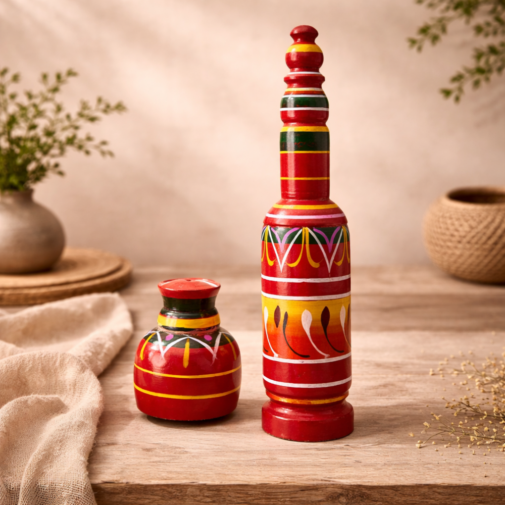 Traditional Wooden Kalash and Decor Set
